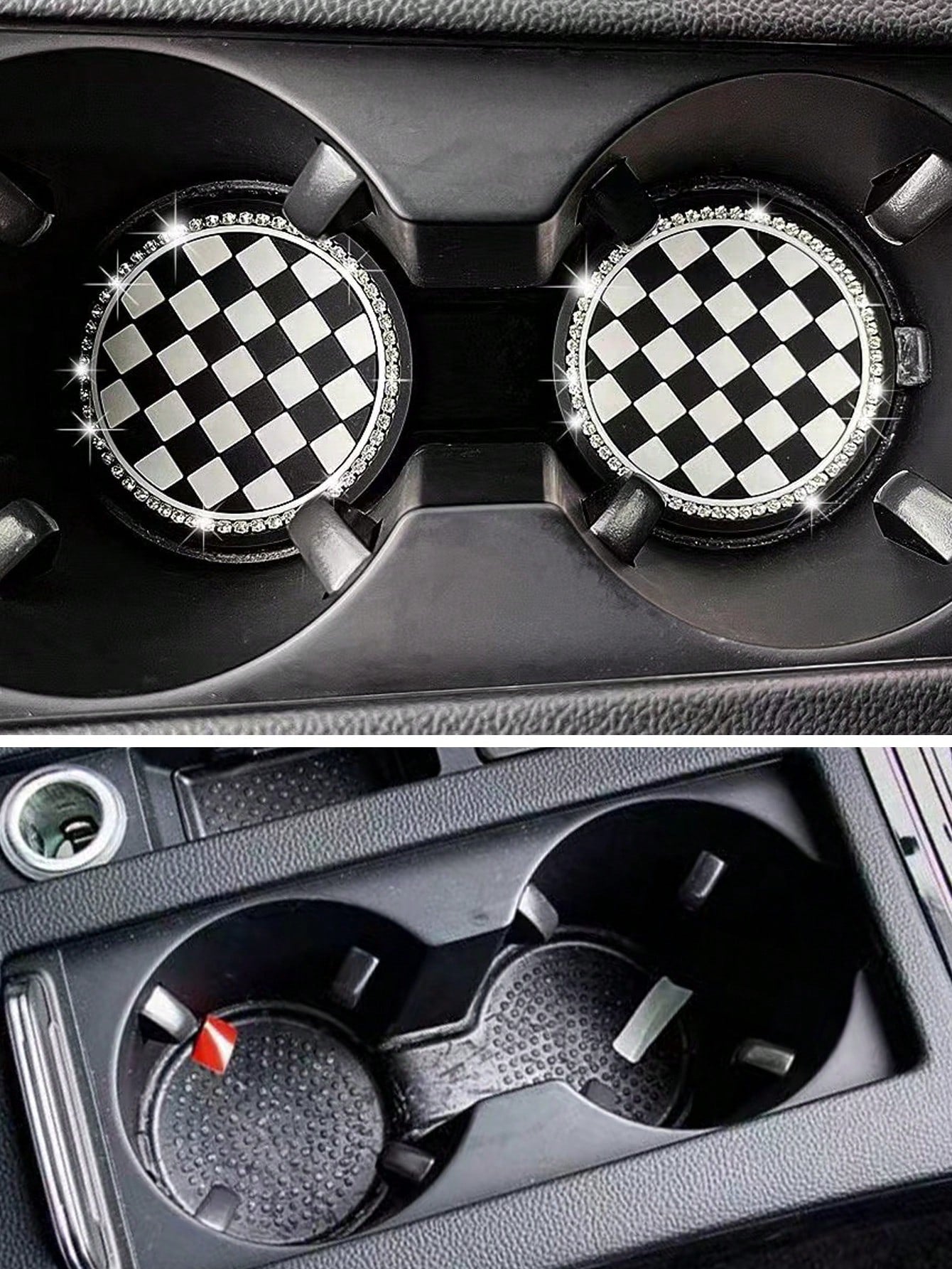 2PCS Car Cup Coaster, Soft Crystal Rhinestone Rubber Pad Set Round Auto Drink Coaster Car Interior AccessoriesBling Cup Holder Insert Coasters,Universal Auto Non-Slip Cup Holder Embedded In Ornaments
