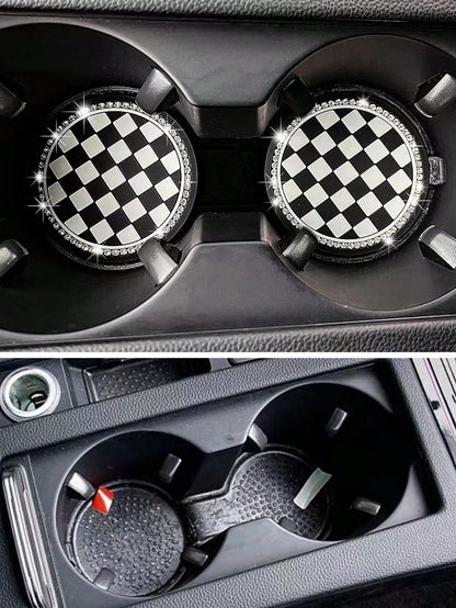 2PCS Car Cup Coaster, Soft Crystal Rhinestone Rubber Pad Set Round Auto Drink Coaster Car Interior AccessoriesBling Cup Holder Insert Coasters,Universal Auto Non-Slip Cup Holder Embedded In Ornaments