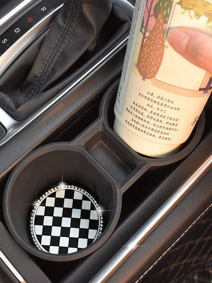 2PCS Car Cup Coaster, Soft Crystal Rhinestone Rubber Pad Set Round Auto Drink Coaster Car Interior AccessoriesBling Cup Holder Insert Coasters,Universal Auto Non-Slip Cup Holder Embedded In Ornaments
