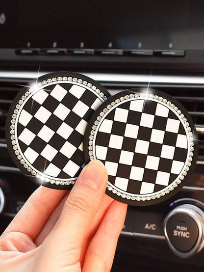 2PCS Car Cup Coaster, Soft Crystal Rhinestone Rubber Pad Set Round Auto Drink Coaster Car Interior AccessoriesBling Cup Holder Insert Coasters,Universal Auto Non-Slip Cup Holder Embedded In Ornaments
