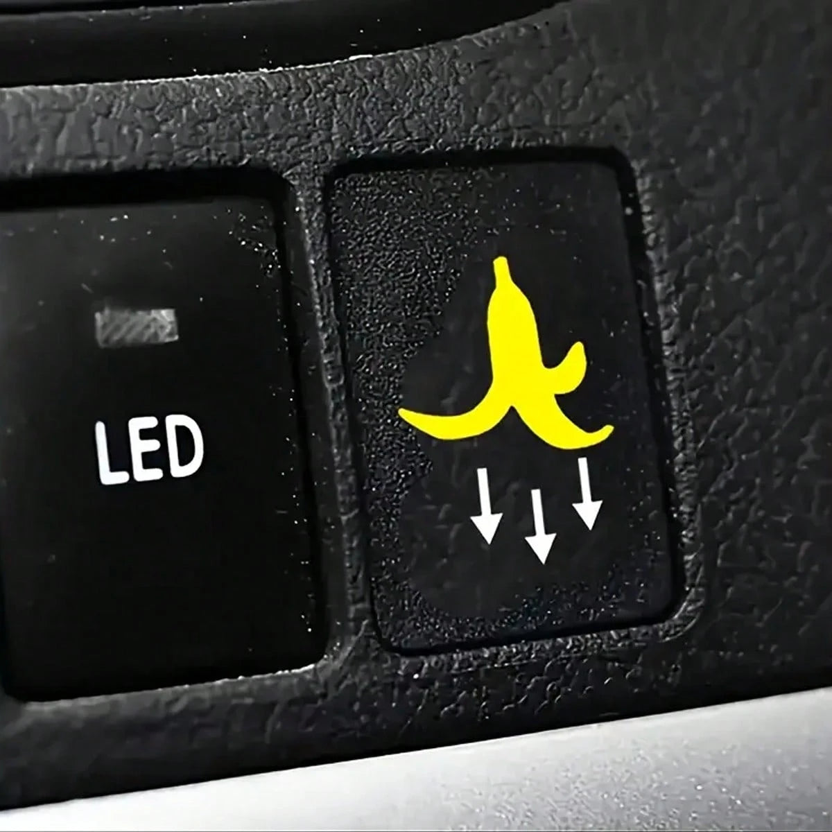 2pcs Car Stickers- Banana Peel Button Decals, Waterproof PVC Funny Motorcycle & Car Accessories, Yellow, Ideal For All Vehicles, Vehicle Decoration| Playful Design| Waterproof PVC