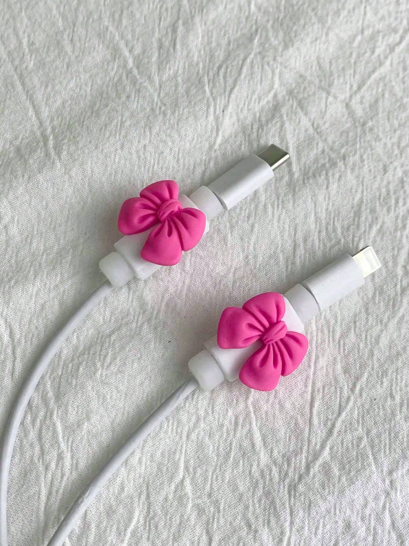 2pcs Cartoon Bowknot Shaped Data Cable Protective Cover Cable Protector, Charger Protector