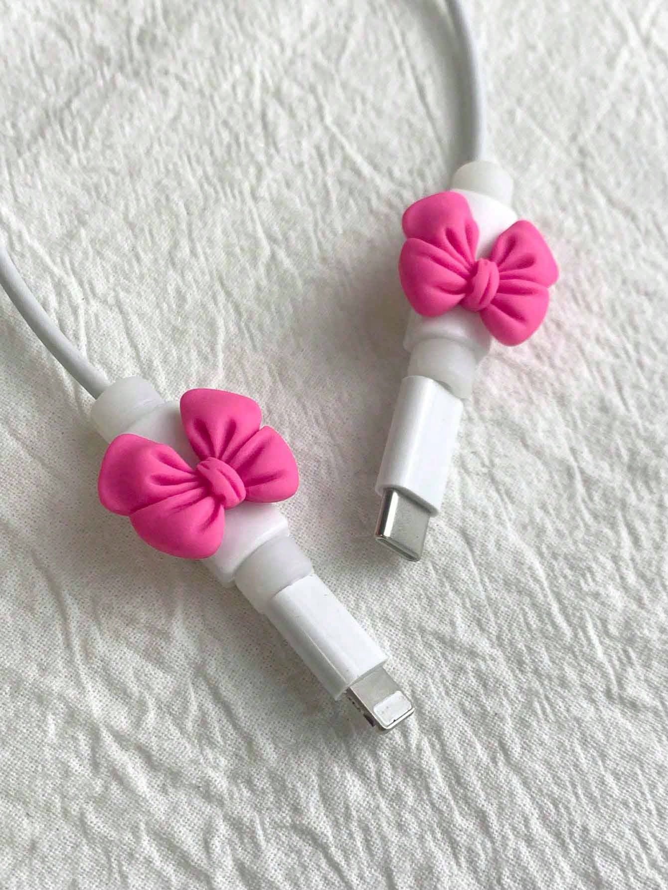 2pcs Cartoon Bowknot Shaped Data Cable Protective Cover Cable Protector, Charger Protector