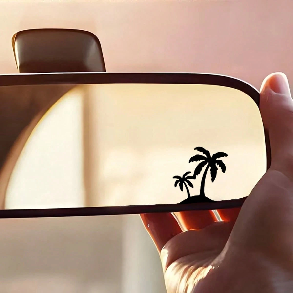2pcs Cartoon Coconut Tree Pattern Rearview Mirror Stickers, Cute Coconut Tree Decorative Stickers Suitable For Car Window Glass Doors, Fashionable Car Decoration Stickers