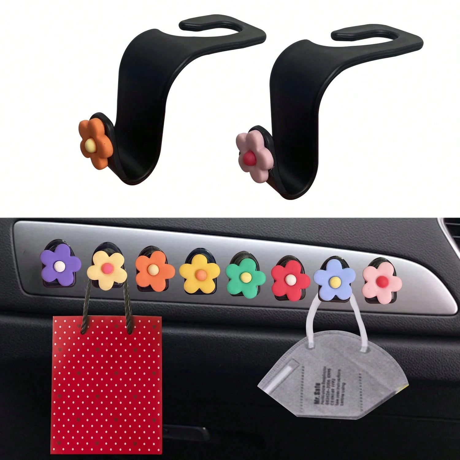 2pcs Colorful Flower Multi-Function Creative Car Back Seat Hooks, Dedicated Back Seat Hooks, Car Seat Backrest Multi-Function Hooks, Car Storage Hooks, Ultra-Lightweight Convenient Hooks