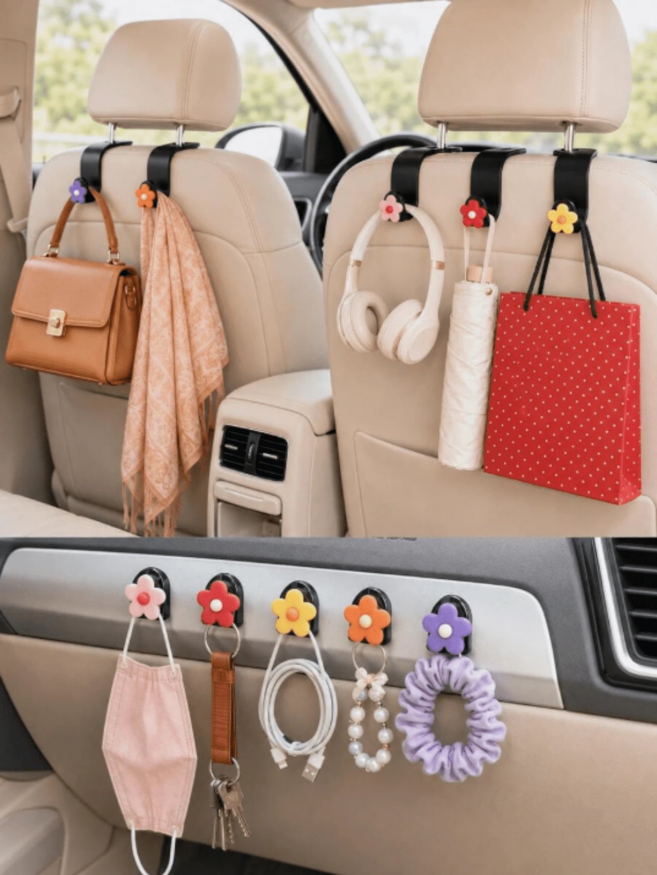 2pcs Colorful Flower Multi-Function Creative Car Back Seat Hooks, Dedicated Back Seat Hooks, Car Seat Backrest Multi-Function Hooks, Car Storage Hooks, Ultra-Lightweight Convenient Hooks