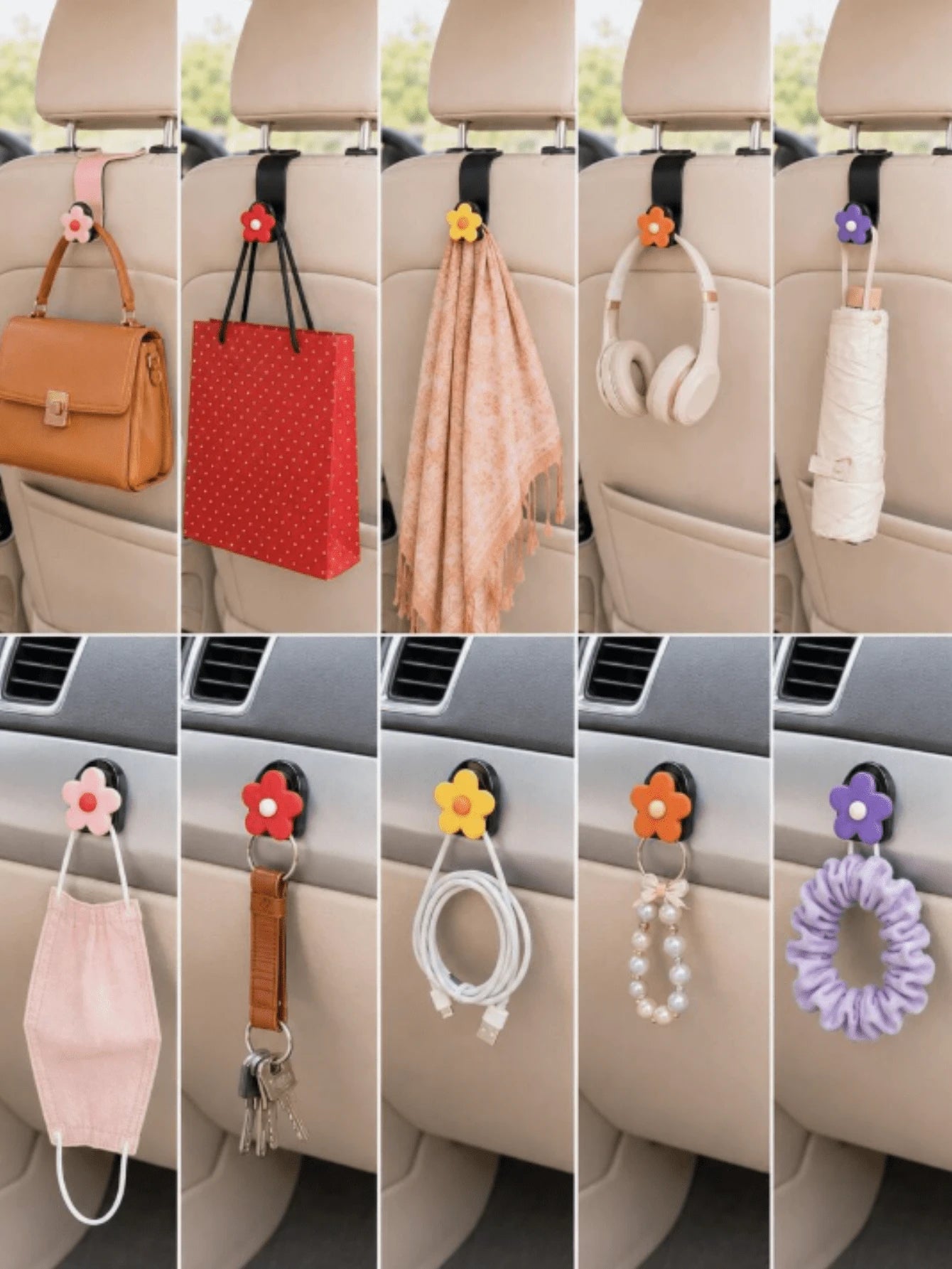 2pcs Colorful Flower Multi-Function Creative Car Back Seat Hooks, Dedicated Back Seat Hooks, Car Seat Backrest Multi-Function Hooks, Car Storage Hooks, Ultra-Lightweight Convenient Hooks