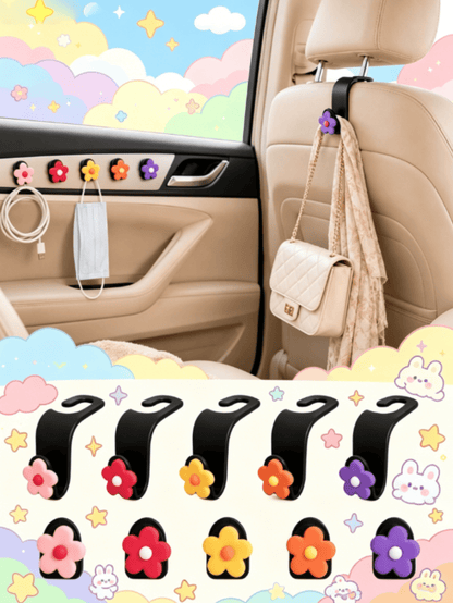 2pcs Colorful Flower Multi-Function Creative Car Back Seat Hooks, Dedicated Back Seat Hooks, Car Seat Backrest Multi-Function Hooks, Car Storage Hooks, Ultra-Lightweight Convenient Hooks