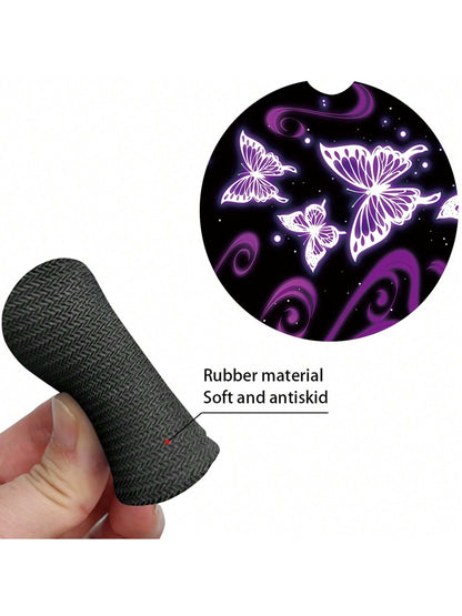 2pcs Creative Non-Slip Automotive Cup Mats With Butterfly Print On Purple Base, Decorative And Protective Coaster For Car Interior
