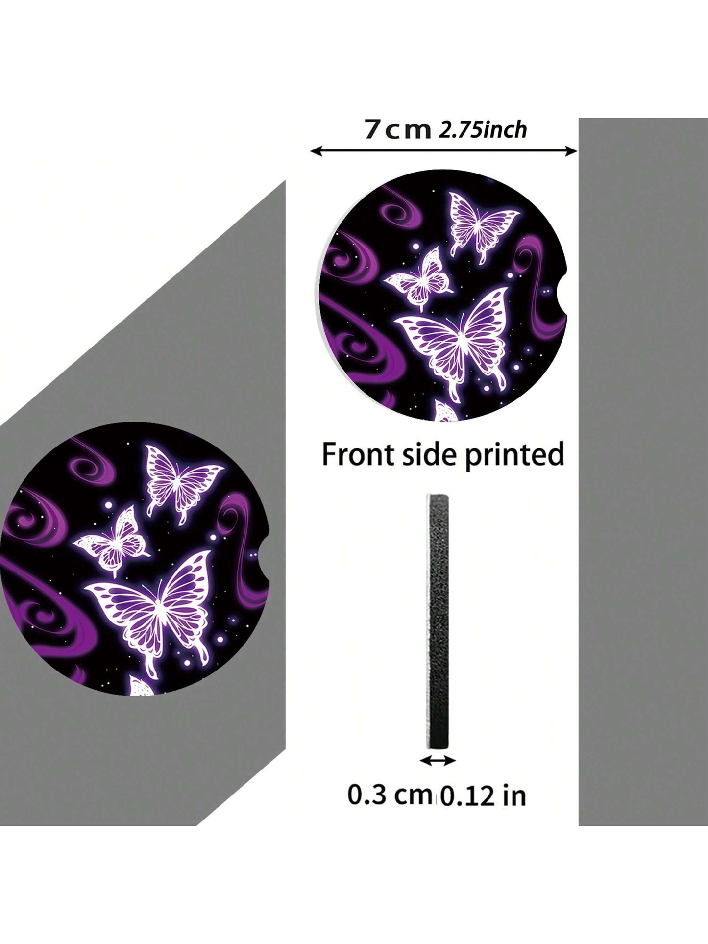 2pcs Creative Non-Slip Automotive Cup Mats With Butterfly Print On Purple Base, Decorative And Protective Coaster For Car Interior