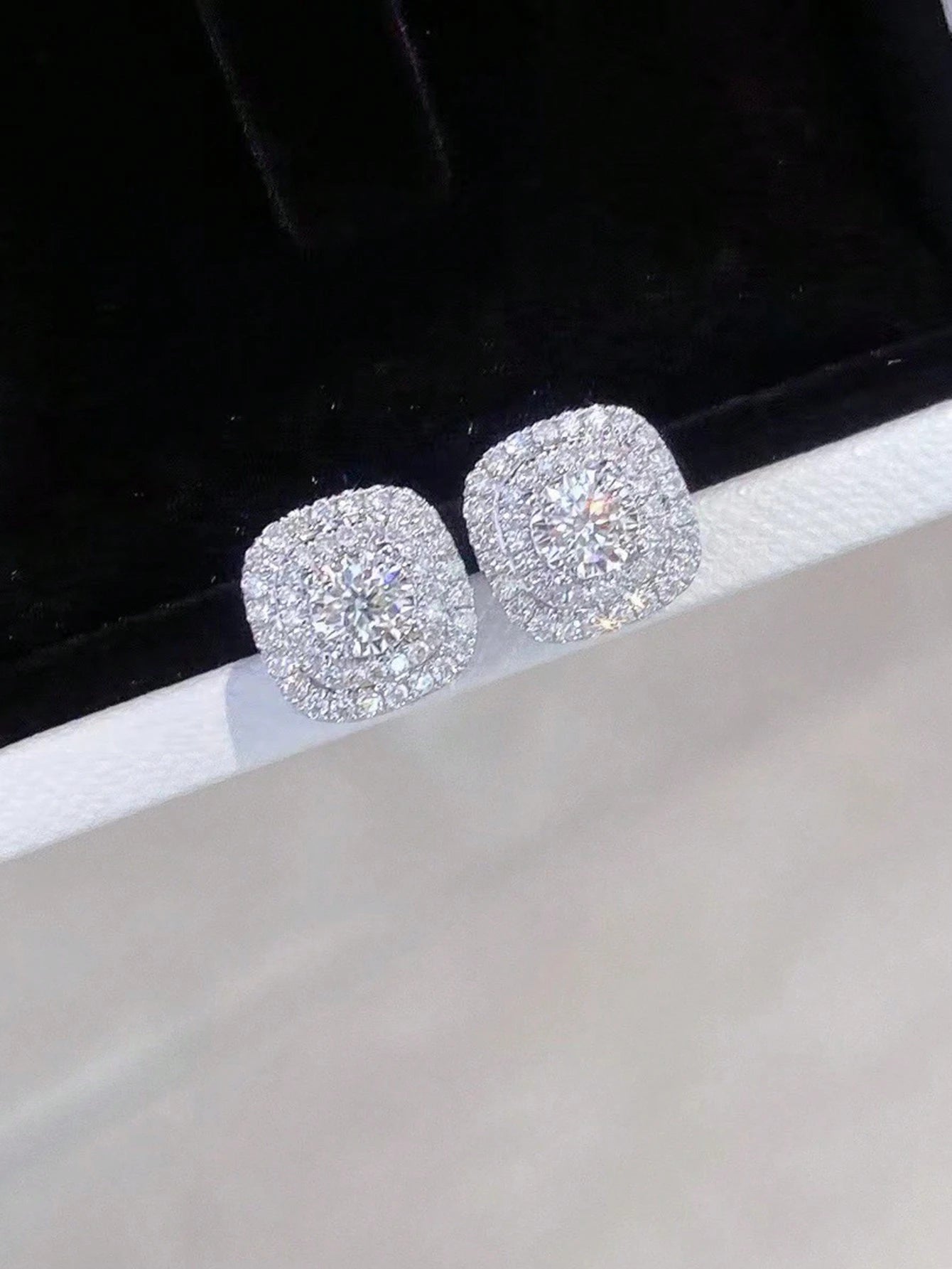2pcs Cubic Zirconia Stud Earrings, Square Rhinestone Earrings, Hip Hop Jewelry, Ideal Gift For Anniversary/Birthday/Valentine's Day