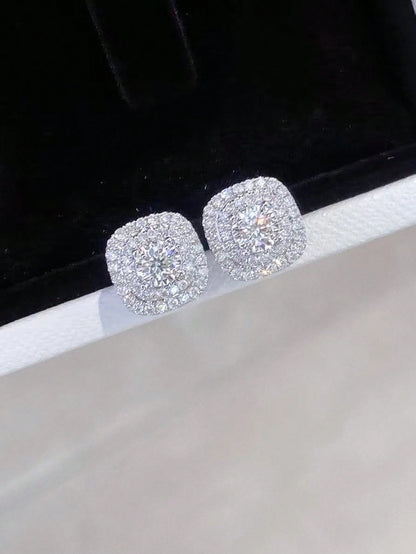 2pcs Cubic Zirconia Stud Earrings, Square Rhinestone Earrings, Hip Hop Jewelry, Ideal Gift For Anniversary/Birthday/Valentine's Day