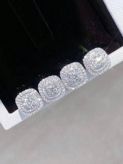 2pcs Cubic Zirconia Stud Earrings, Square Rhinestone Earrings, Hip Hop Jewelry, Ideal Gift For Anniversary/Birthday/Valentine's Day