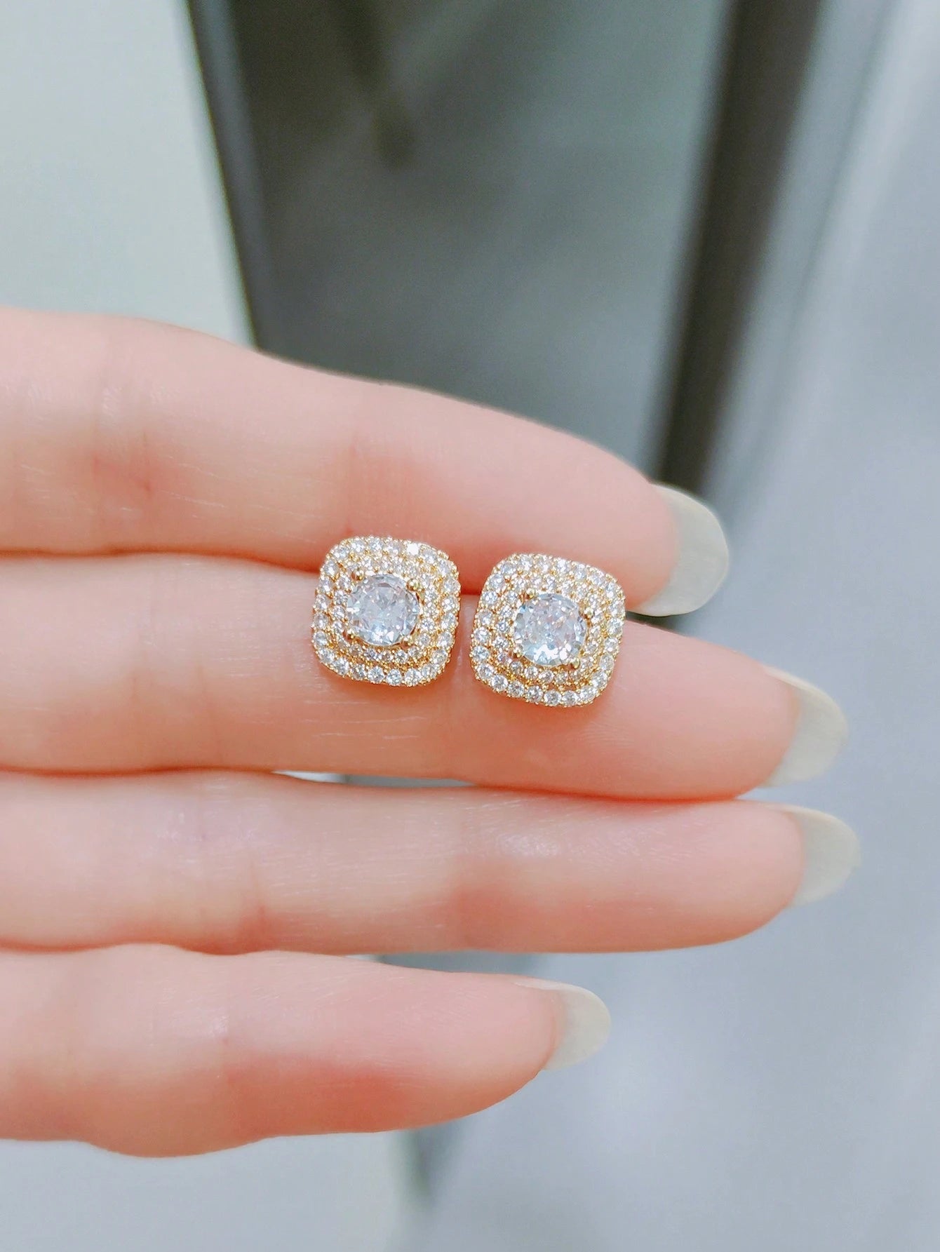 2pcs Cubic Zirconia Stud Earrings, Square Rhinestone Earrings, Hip Hop Jewelry, Ideal Gift For Anniversary/Birthday/Valentine's Day