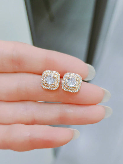 2pcs Cubic Zirconia Stud Earrings, Square Rhinestone Earrings, Hip Hop Jewelry, Ideal Gift For Anniversary/Birthday/Valentine's Day