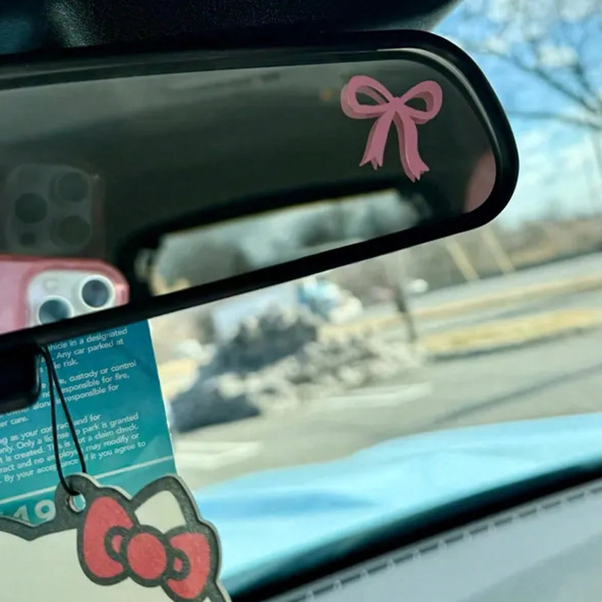 2pcs Cute Bow Ladies Car Decal- Fantasy Theme Vinyl Sticker, Glossy Finish, Cartoon Pattern Self Adhesive Glass Surface, Asymmetric Shape, Single Use