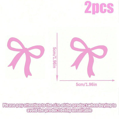 2pcs Cute Bow Ladies Car Decal- Fantasy Theme Vinyl Sticker, Glossy Finish, Cartoon Pattern Self Adhesive Glass Surface, Asymmetric Shape, Single Use