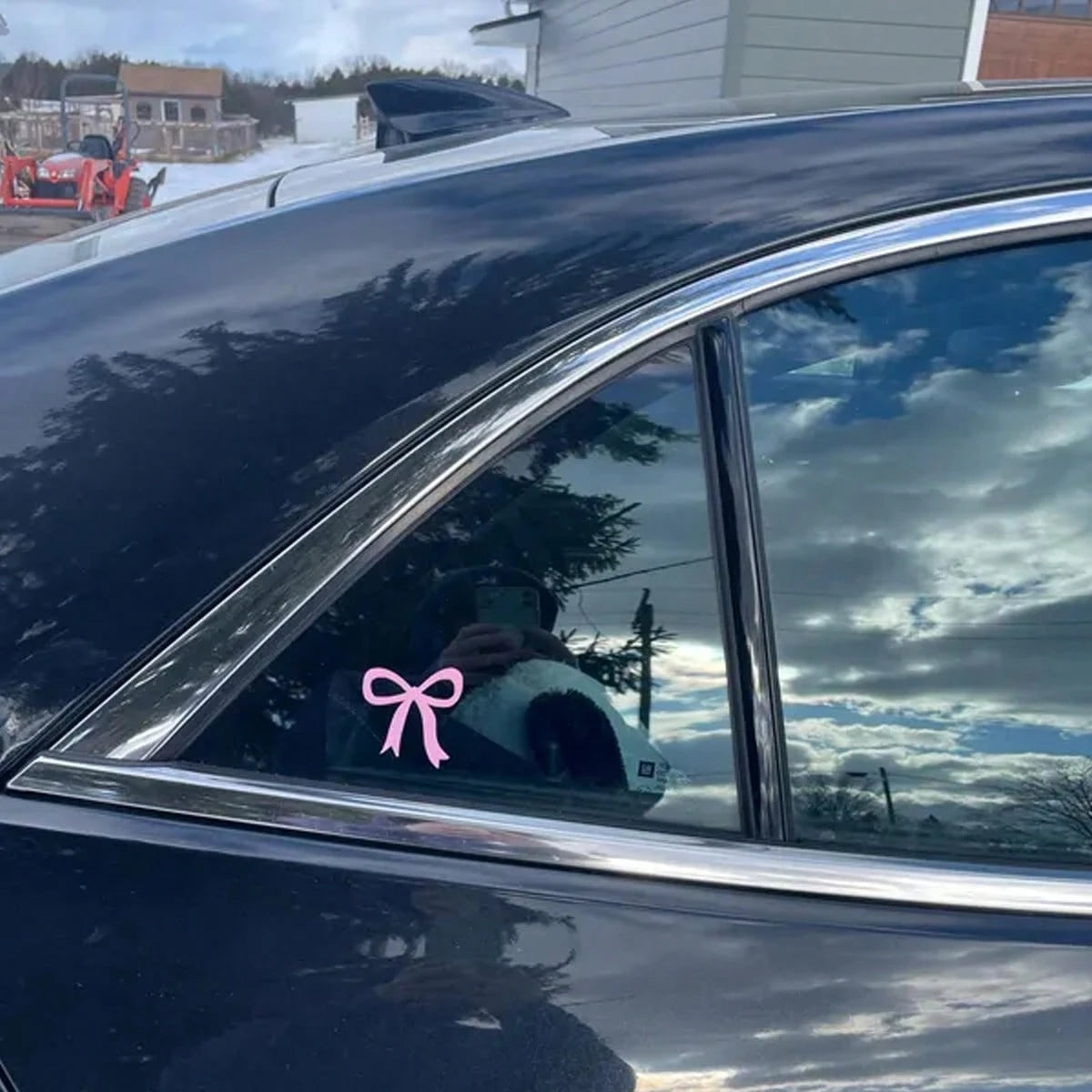 2pcs Cute Bow Ladies Car Decal- Fantasy Theme Vinyl Sticker, Glossy Finish, Cartoon Pattern Self Adhesive Glass Surface, Asymmetric Shape, Single Use