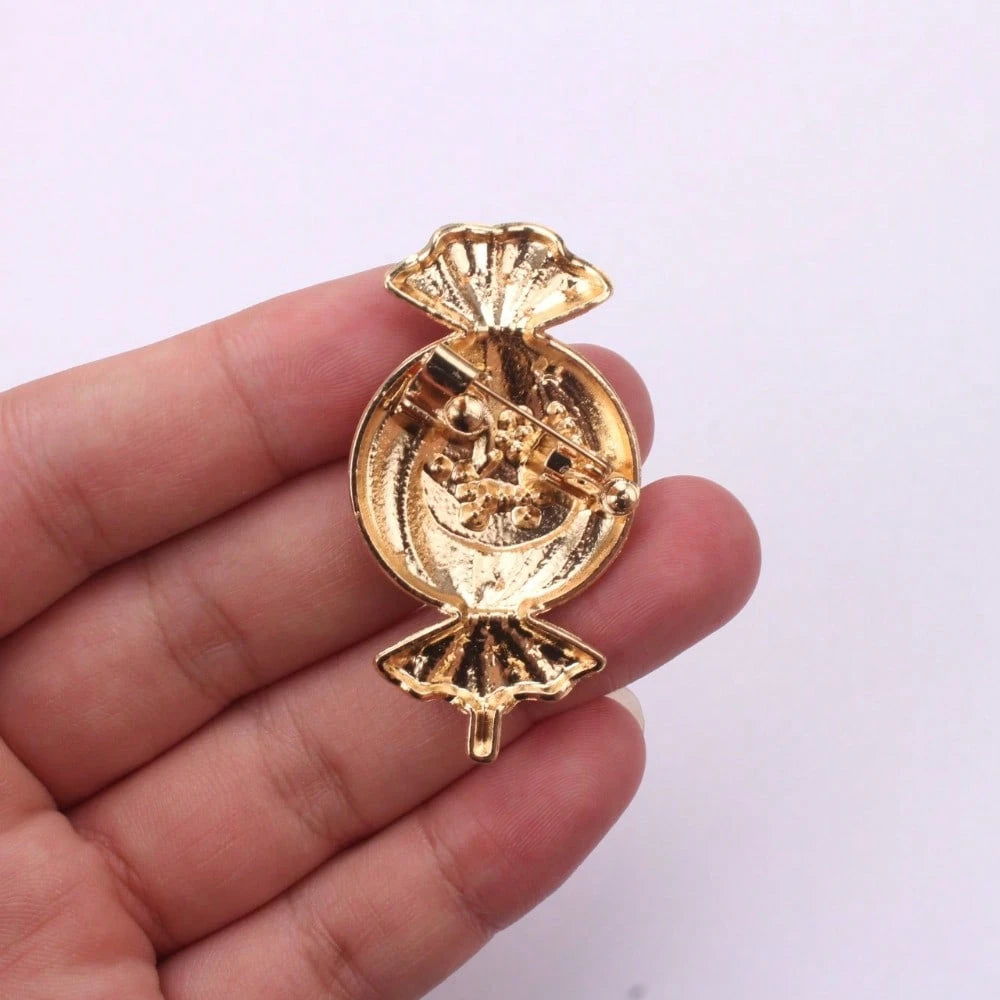 2PCS Cute Halloween Candy Pumpkin Brooch, Gold Frame Color Enamel Star & Crystal Face Pin, For Coats Scarves Spooky Holiday Party Gift