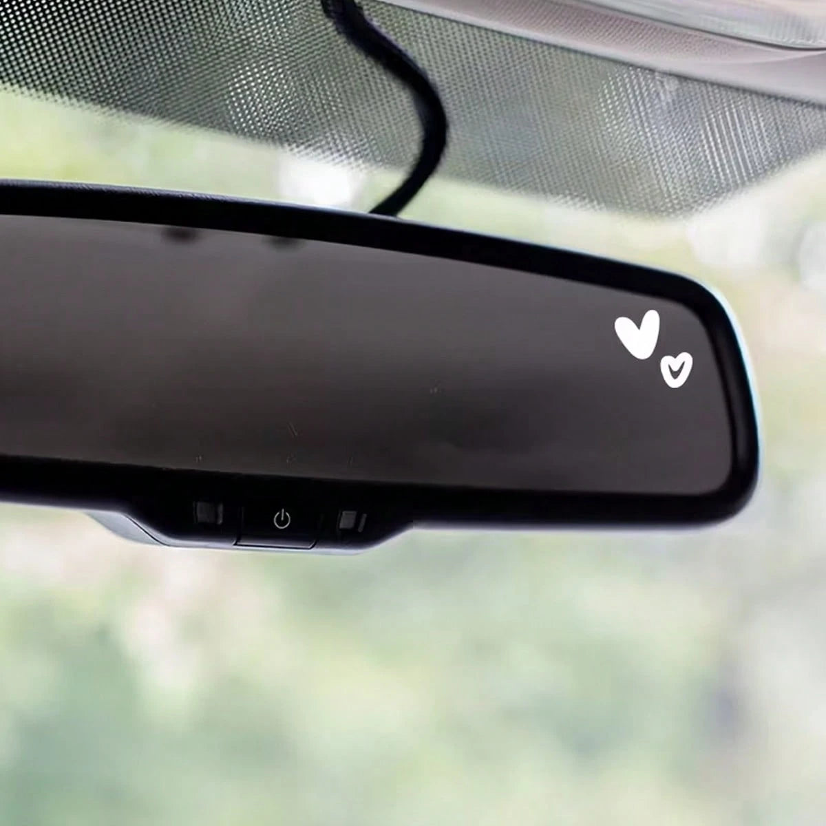 2pcs Cute Heart-Shaped Decorative Stickers- Glossy Vinyl Rearview Mirror Stickers, Asymmetrical Shape, Single Use, Dreamy Heart Pattern Decals