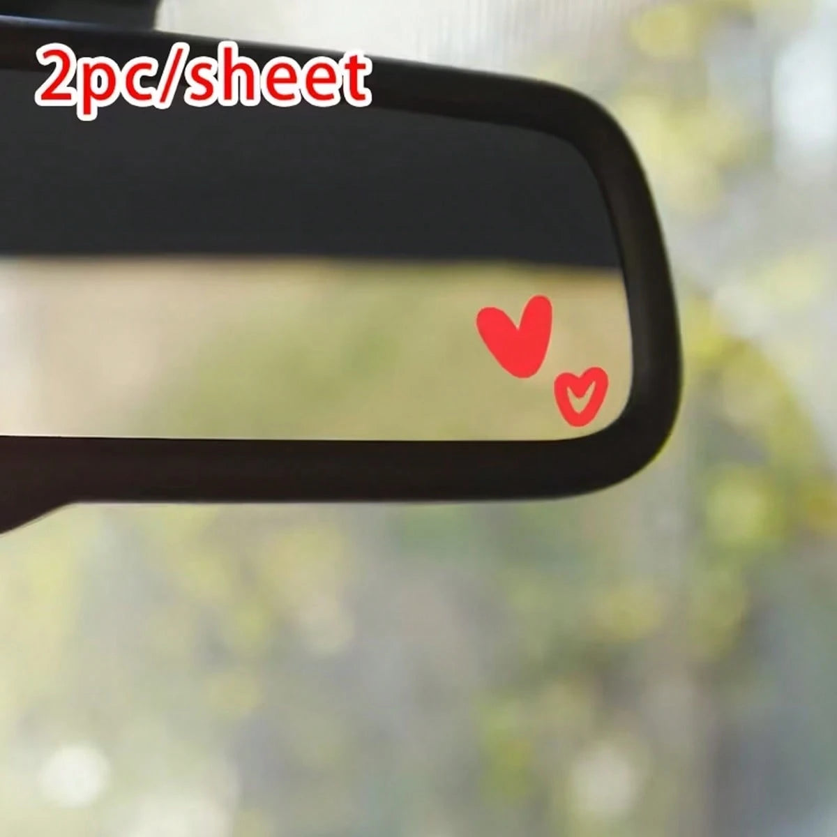 2pcs Cute Heart-Shaped Decorative Stickers- Glossy Vinyl Rearview Mirror Stickers, Asymmetrical Shape, Single Use, Dreamy Heart Pattern Decals
