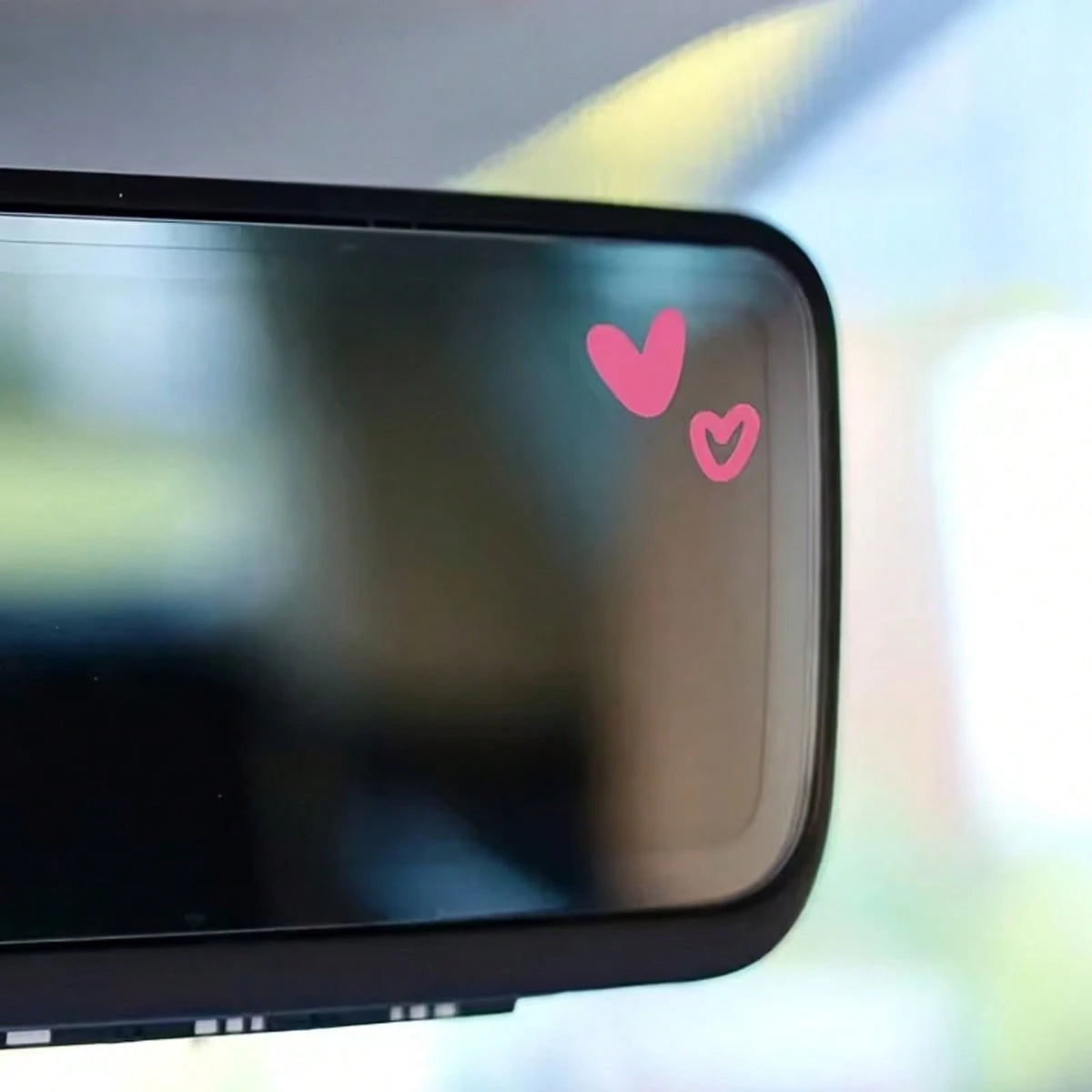 2pcs Cute Heart-Shaped Decorative Stickers- Glossy Vinyl Rearview Mirror Stickers, Asymmetrical Shape, Single Use, Dreamy Heart Pattern Decals