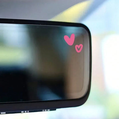2pcs Cute Heart-Shaped Decorative Stickers- Glossy Vinyl Rearview Mirror Stickers, Asymmetrical Shape, Single Use, Dreamy Heart Pattern Decals