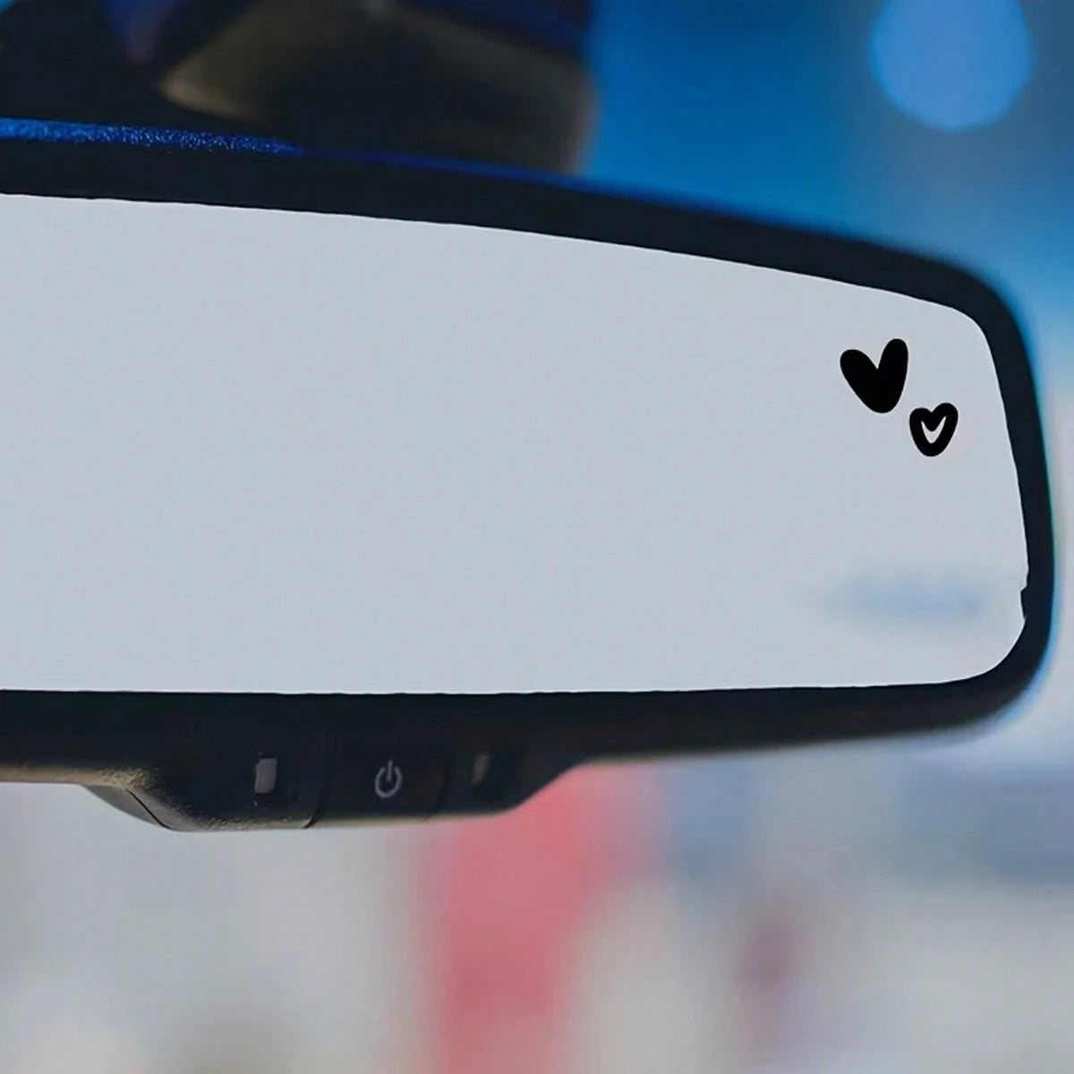 2pcs Cute Heart-Shaped Decorative Stickers- Glossy Vinyl Rearview Mirror Stickers, Asymmetrical Shape, Single Use, Dreamy Heart Pattern Decals