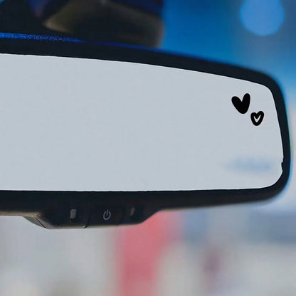 2pcs Cute Heart-Shaped Decorative Stickers- Glossy Vinyl Rearview Mirror Stickers, Asymmetrical Shape, Single Use, Dreamy Heart Pattern Decals