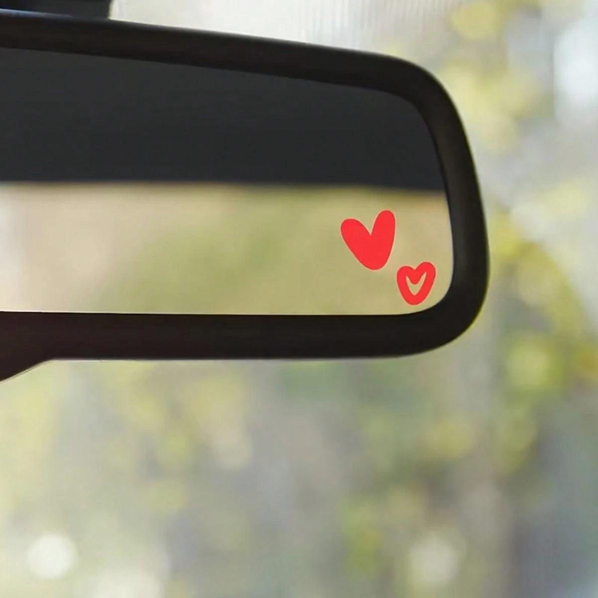 2pcs Cute Heart-Shaped Decorative Stickers- Glossy Vinyl Rearview Mirror Stickers, Asymmetrical Shape, Single Use, Dreamy Heart Pattern Decals