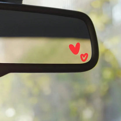 2pcs Cute Heart-Shaped Decorative Stickers- Glossy Vinyl Rearview Mirror Stickers, Asymmetrical Shape, Single Use, Dreamy Heart Pattern Decals