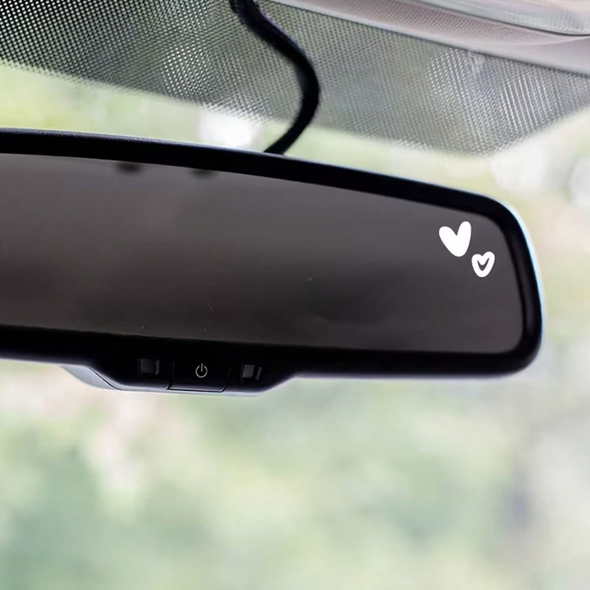 2pcs Cute Heart-Shaped Decorative Stickers- Glossy Vinyl Rearview Mirror Stickers, Asymmetrical Shape, Single Use, Dreamy Heart Pattern Decals