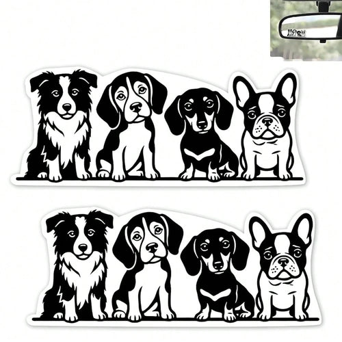 2Pcs Four Dogs Car Rearview Mirror Sticker Waterproof Vinyl Decal| Funny Dogs Sticker For Car Interior Decor, Laptop, Bathroom Mirror