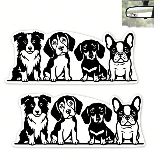 2Pcs Four Dogs Car Rearview Mirror Sticker Waterproof Vinyl Decal| Funny Dogs Sticker For Car Interior Decor, Laptop, Bathroom Mirror