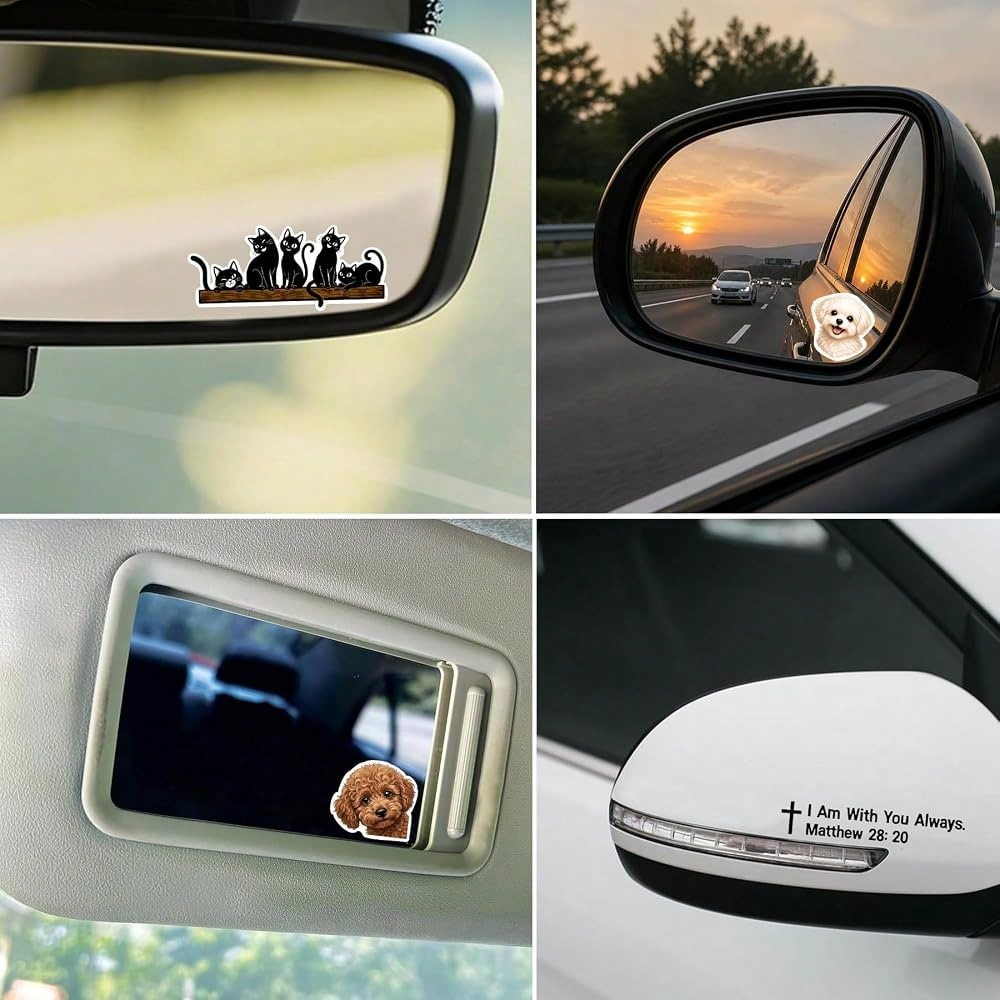 2Pcs Four Dogs Car Rearview Mirror Sticker Waterproof Vinyl Decal| Funny Dogs Sticker For Car Interior Decor, Laptop, Bathroom Mirror