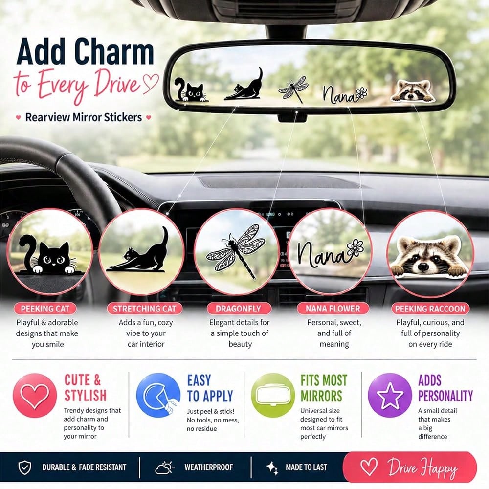 2Pcs Four Dogs Car Rearview Mirror Sticker Waterproof Vinyl Decal| Funny Dogs Sticker For Car Interior Decor, Laptop, Bathroom Mirror