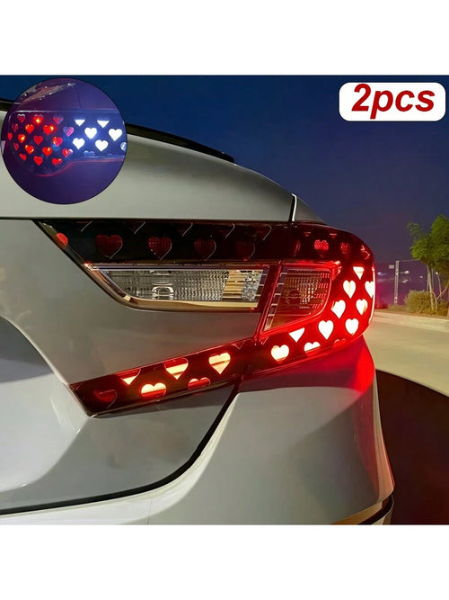 2pcs Heart-Shaped Brake Light Stickers, Cute Couple Car Decals, Honeycomb Vinyl Decorative Stickers, Universal DIY Car Stickers