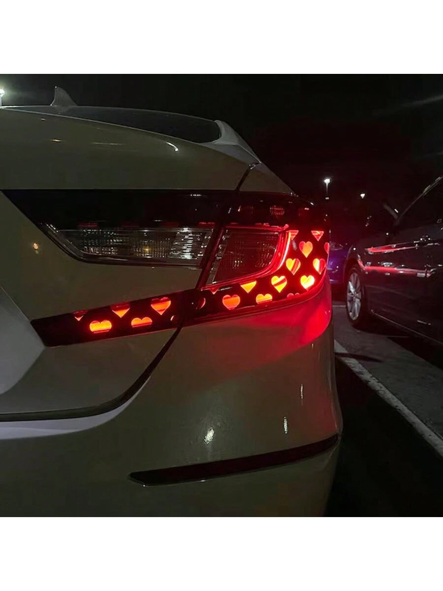 2pcs Heart-Shaped Brake Light Stickers, Cute Couple Car Decals, Honeycomb Vinyl Decorative Stickers, Universal DIY Car Stickers