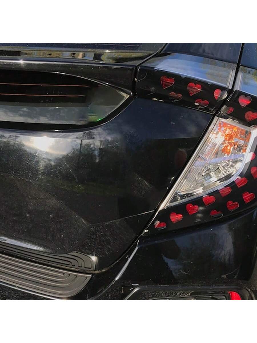 2pcs Heart-Shaped Brake Light Stickers, Cute Couple Car Decals, Honeycomb Vinyl Decorative Stickers, Universal DIY Car Stickers