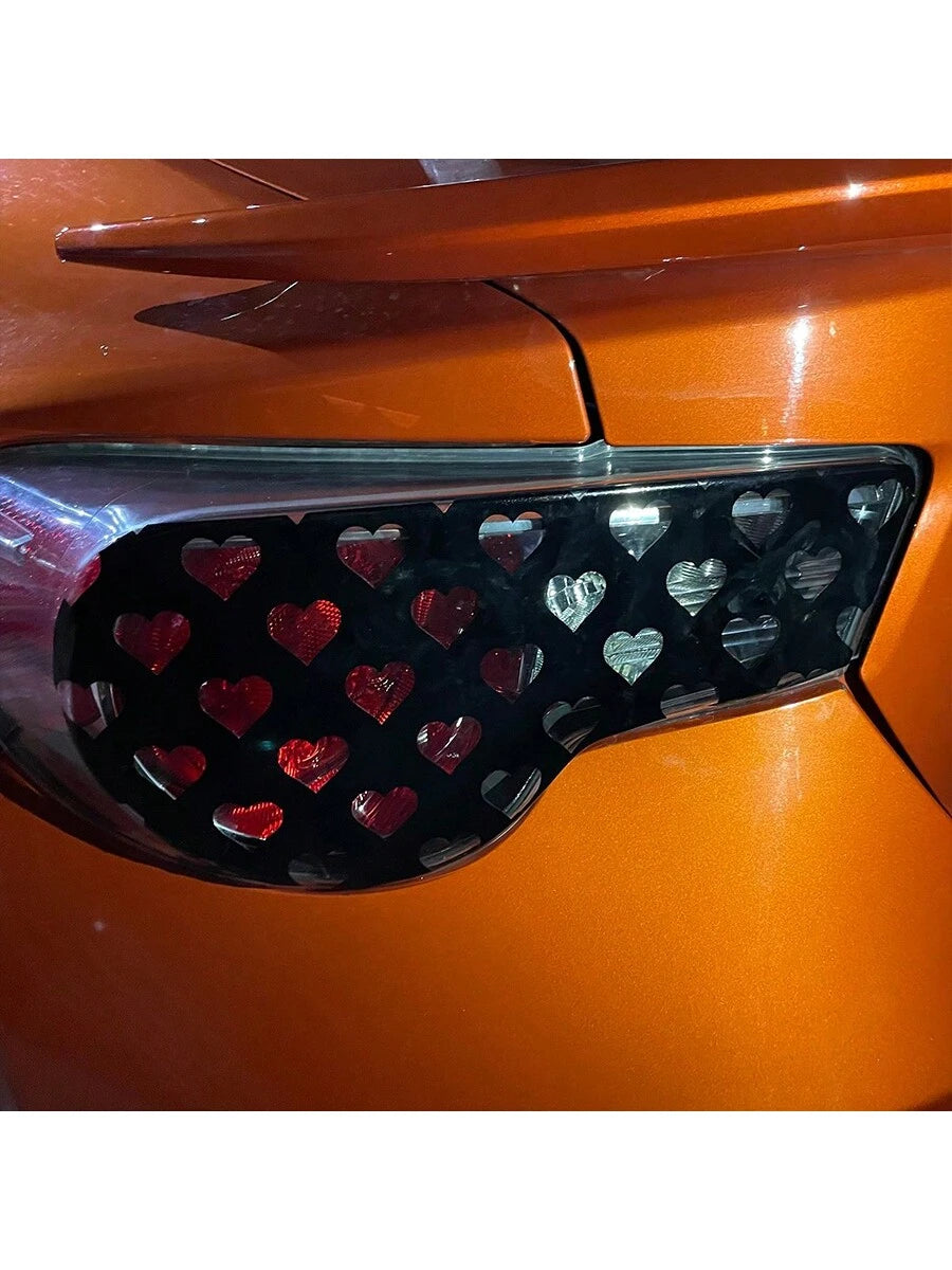 2pcs Heart-Shaped Brake Light Stickers, Cute Couple Car Decals, Honeycomb Vinyl Decorative Stickers, Universal DIY Car Stickers