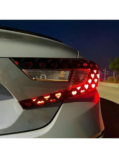 2pcs Heart-Shaped Brake Light Stickers, Cute Couple Car Decals, Honeycomb Vinyl Decorative Stickers, Universal DIY Car Stickers