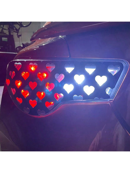 2pcs Heart-Shaped Brake Light Stickers, Cute Couple Car Decals, Honeycomb Vinyl Decorative Stickers, Universal DIY Car Stickers