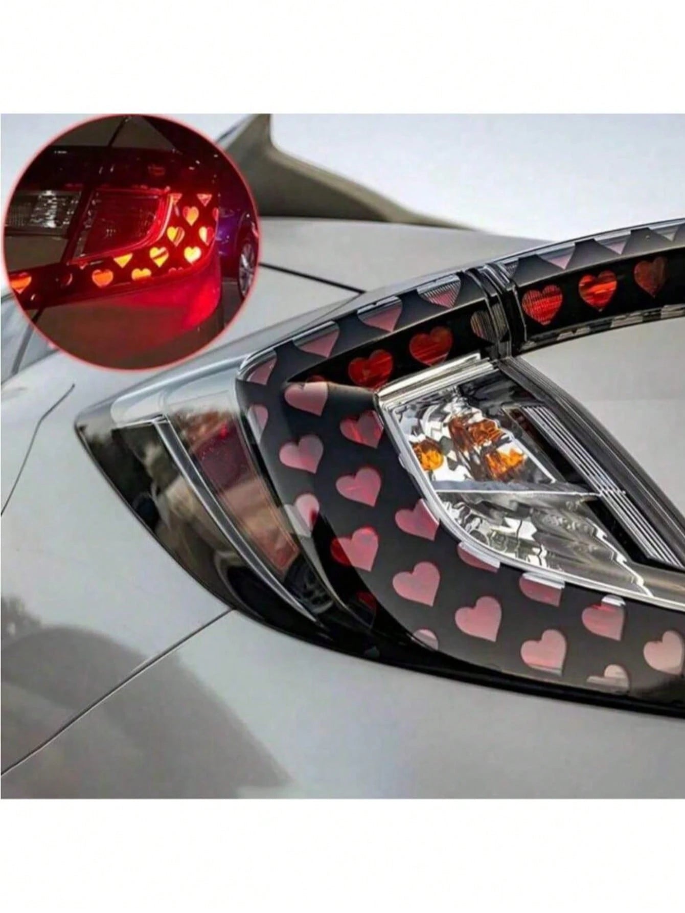2pcs Heart-Shaped Brake Light Stickers, Honeycomb Design, Polyvinyl Chloride Decal, Suitable For Car Taillight Decoration, DIY