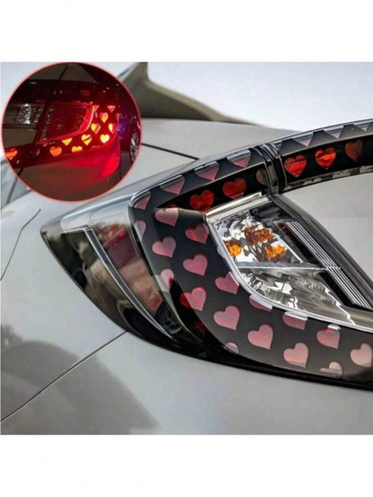 2pcs Heart-Shaped Brake Light Stickers, Honeycomb Design, Polyvinyl Chloride Decal, Suitable For Car Taillight Decoration, DIY