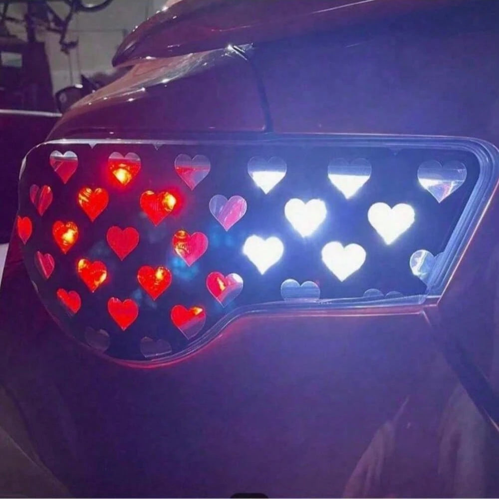 2pcs Heart-Shaped Brake Light Stickers, Honeycomb Design, Polyvinyl Chloride Decal, Suitable For Car Taillight Decoration, DIY