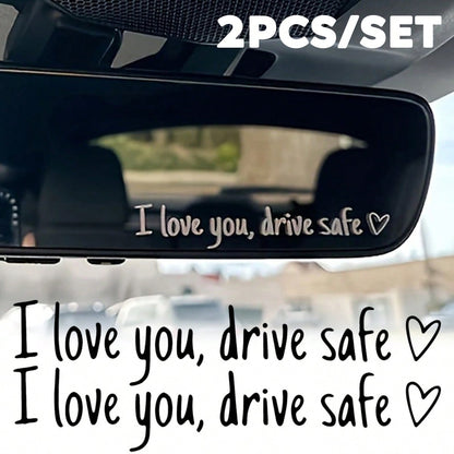2pcs I Love You Drive Car Rearview Mirror Sticker, Romantic Heart Text Vinyl Decal, Car Interior Decor Gift For Partner