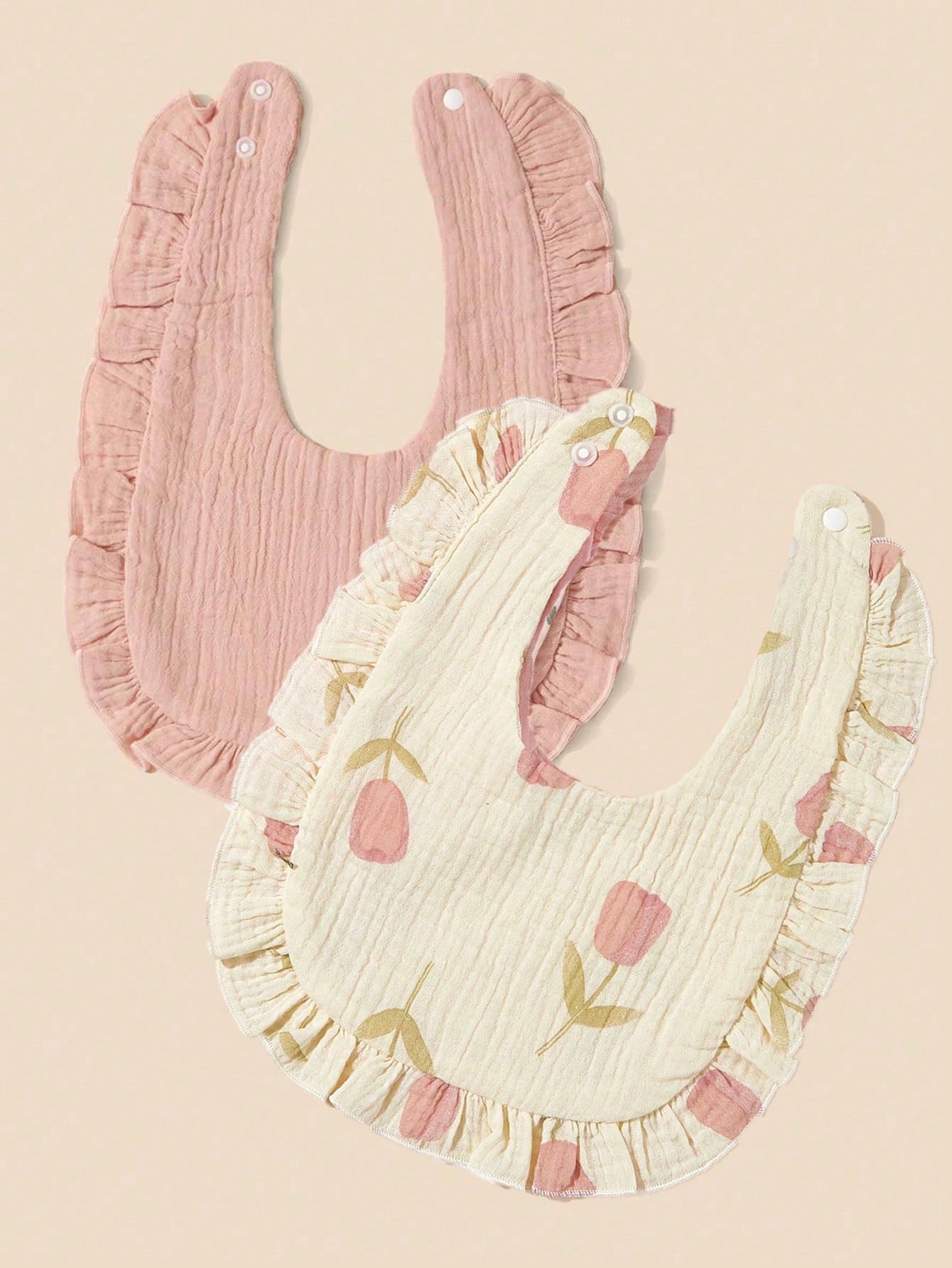 2pcs Infant Bibs With Ruffle Trim Decor, Lace Edging Pure Cotton Soft Drool Scarf