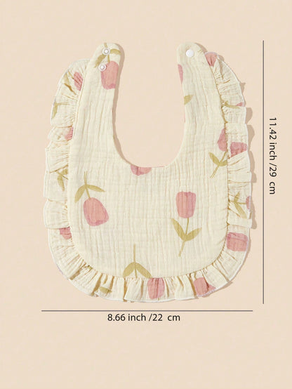 2pcs Infant Bibs With Ruffle Trim Decor, Lace Edging Pure Cotton Soft Drool Scarf