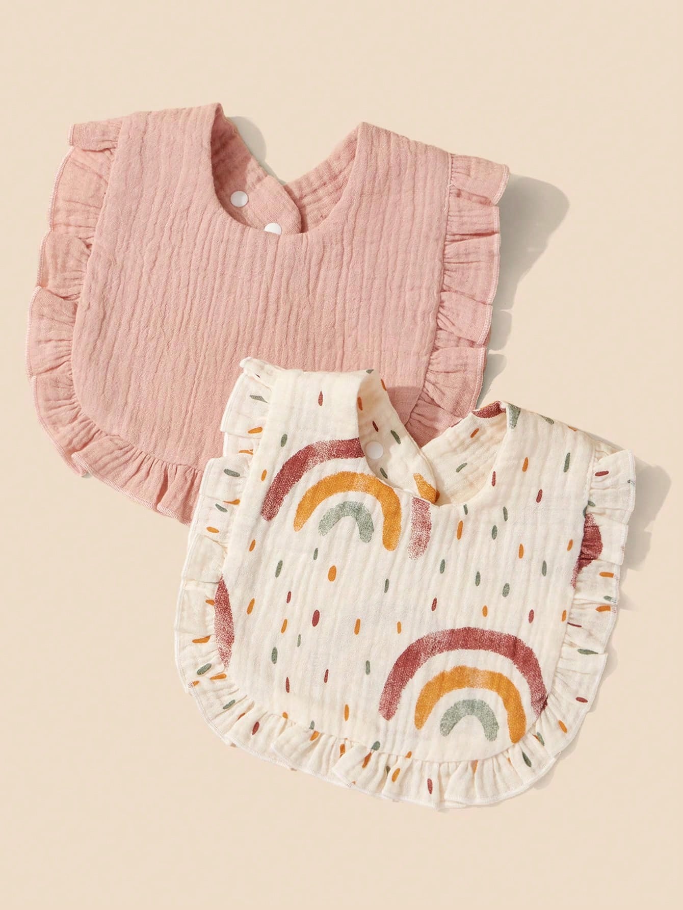 2pcs Infant Bibs With Ruffle Trim Decor, Lace Edging Pure Cotton Soft Drool Scarf