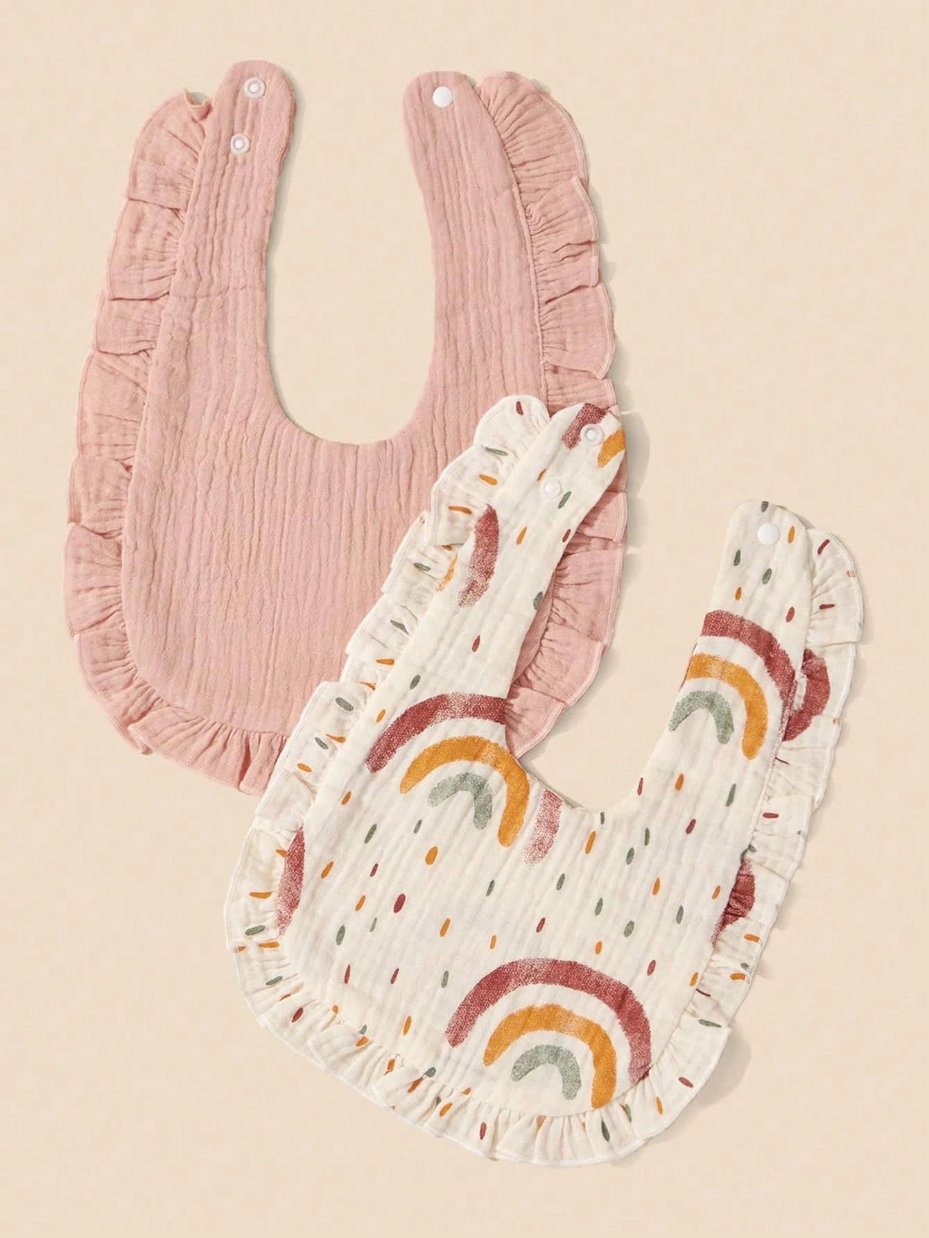 2pcs Infant Bibs With Ruffle Trim Decor, Lace Edging Pure Cotton Soft Drool Scarf